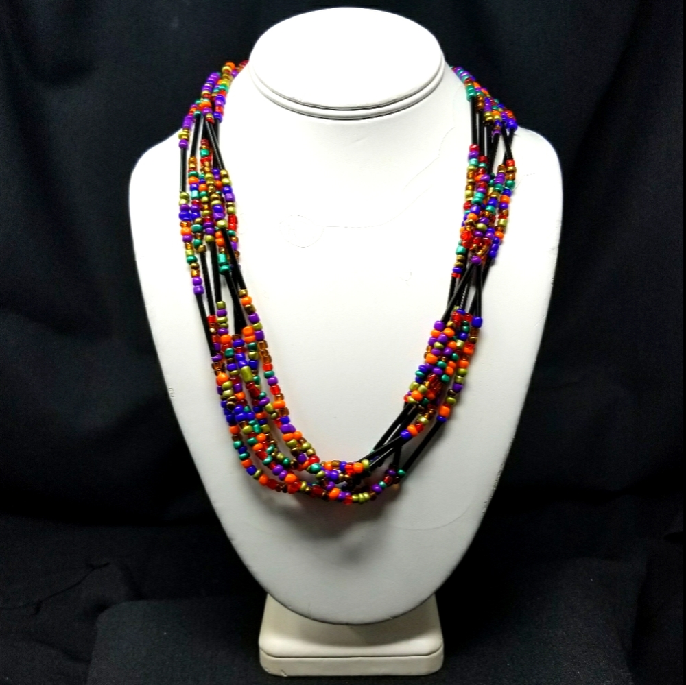 MULTI COLORED 19" LONG CLOSED GLASS BEAD NECKLACE